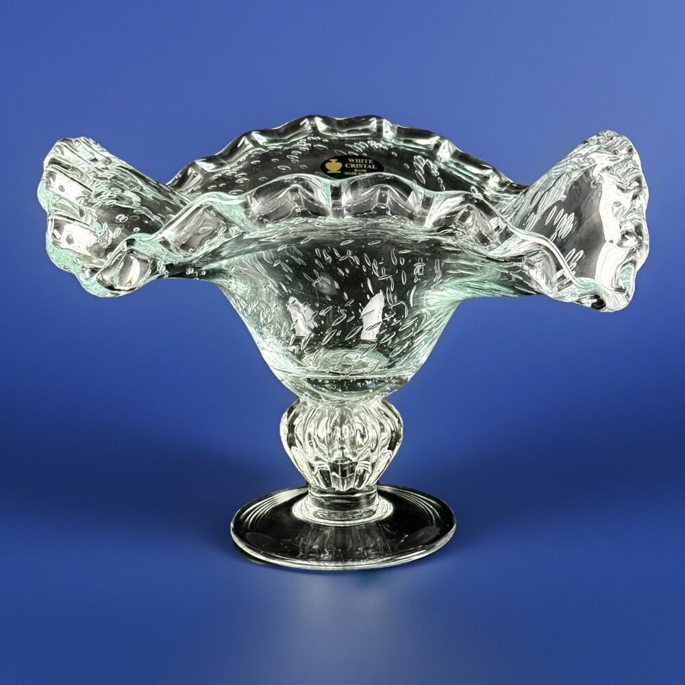 Large MURANO White Cristal Italy Art Glass CENTERPIECE Bowl Vase COA Stickers